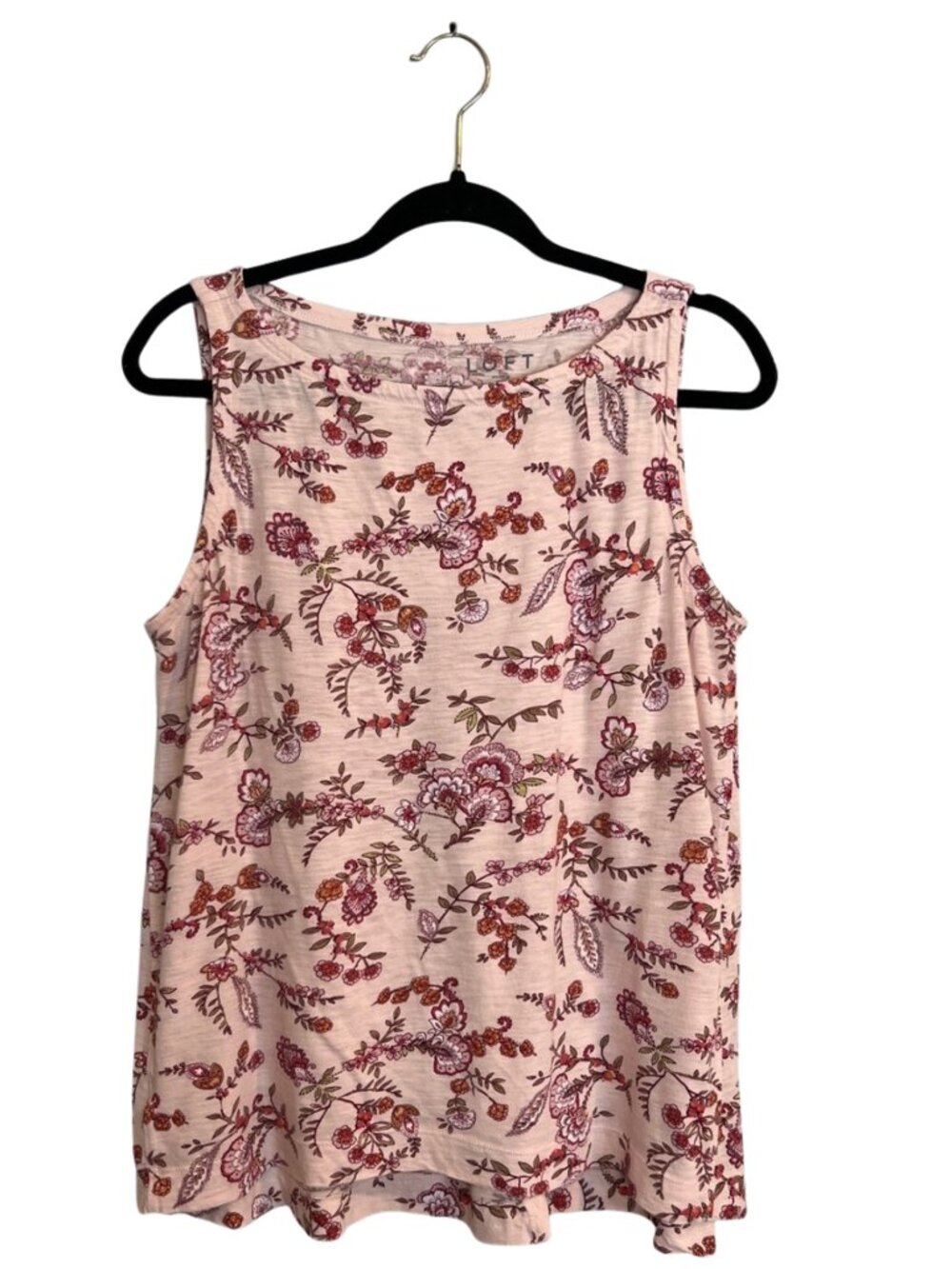 LOFT Floral Paisley Print Cotton Tank Top Pink Green M
